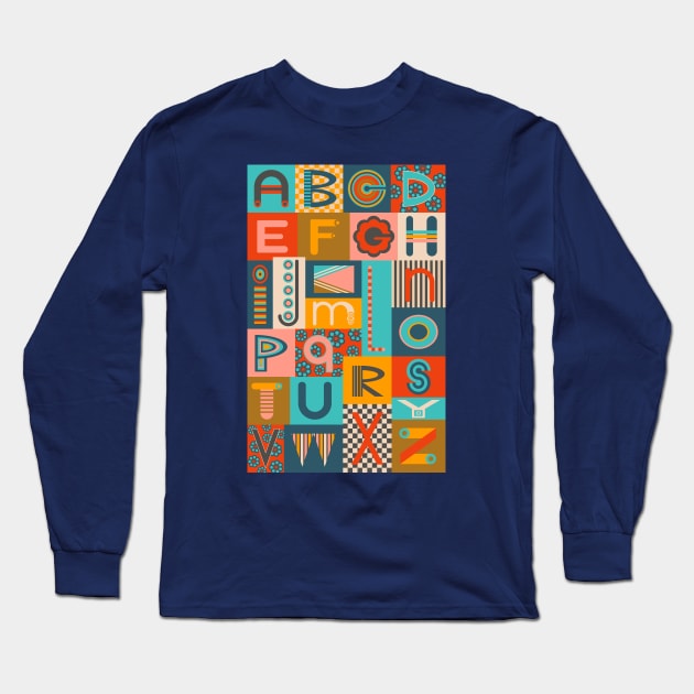 GEOMETRIC ABCs Retro Mod Geometric Graphic Alphabet Lettering - UnBlink Studio by Jackie Tahara Long Sleeve T-Shirt by UnBlink Studio by Jackie Tahara